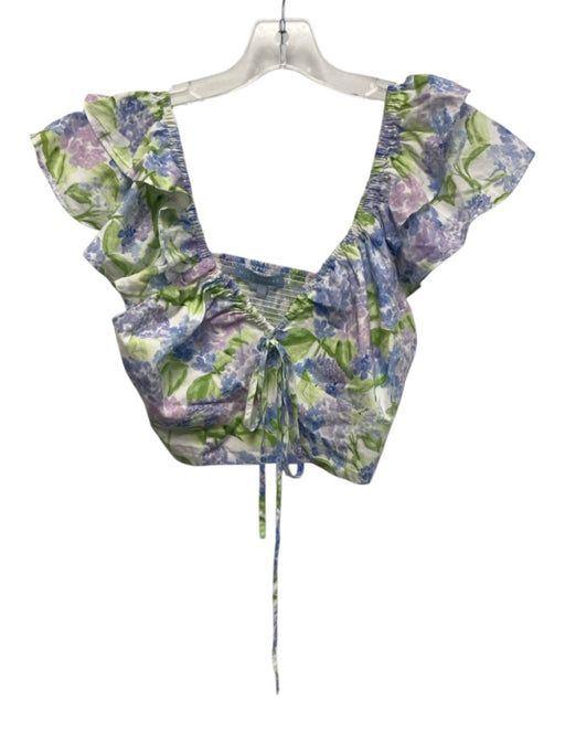 Hill House Size L Blue, Green & Purple Cotton Ruffle Flare Sleeve Side Zip Top Blue, Green & Purple / L