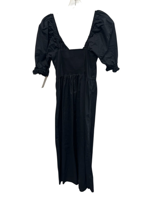 Hill House Size M Black Cotton Puff Short Sleeve Stretch neckline Midi Dress Black / M