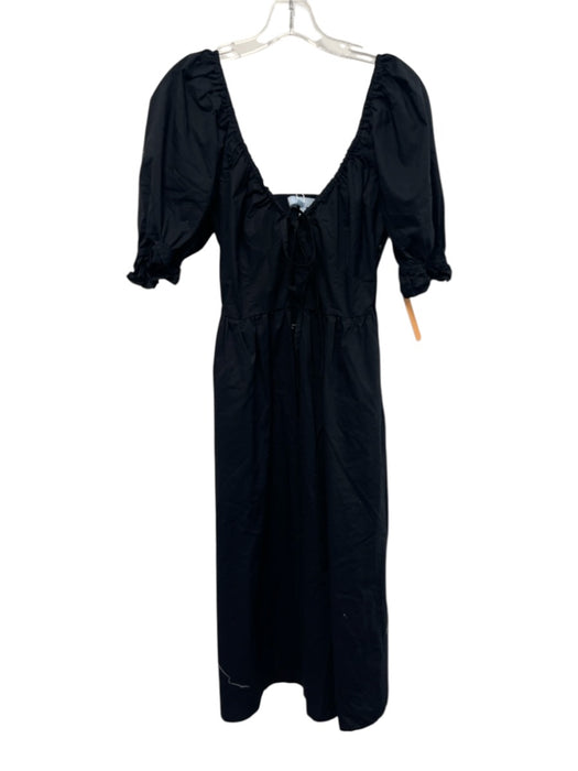 Hill House Size M Black Cotton Puff Short Sleeve Stretch neckline Midi Dress Black / M