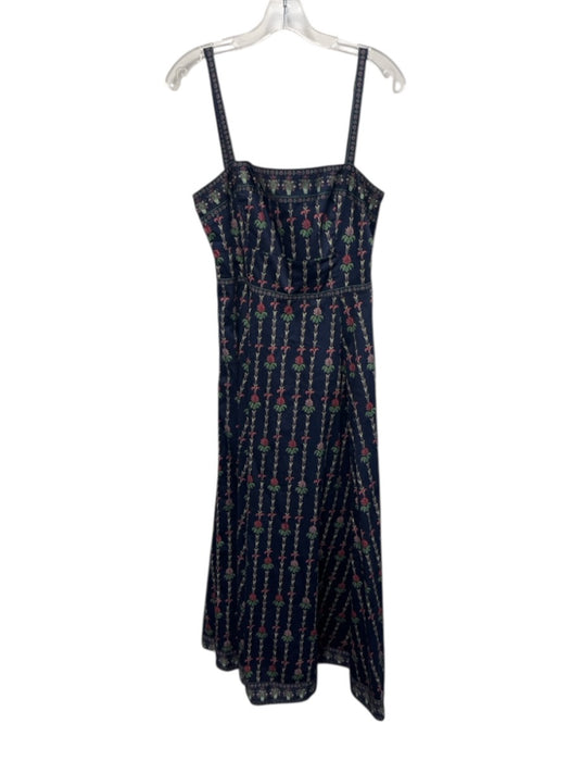 Hill House Size M Navy & Multi Cotton Sleeveless Floral Smocked Back Midi Dress Navy & Multi / M