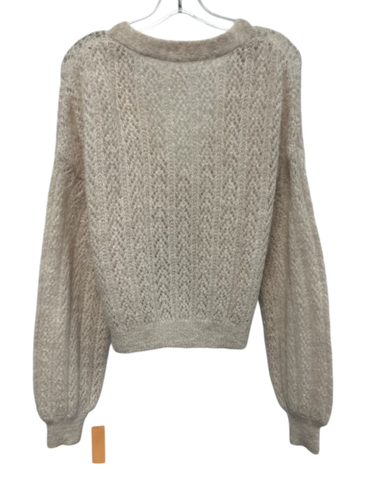 Free People Size L Beige Alpaca Blend Woven Long Sleeve Cardigan Fuzzy Sweater Beige / L