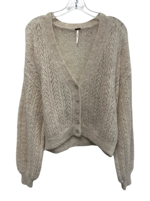 Free People Size L Beige Alpaca Blend Woven Long Sleeve Cardigan Fuzzy Sweater Beige / L