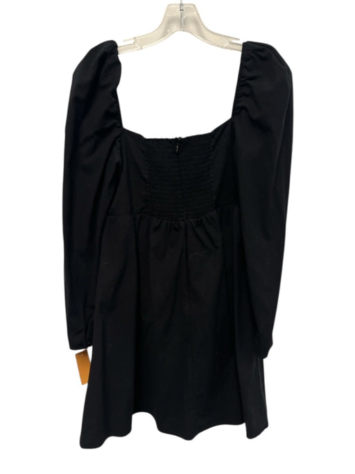 Reformation Size 10 Black Cotton Long Sleeve Back Zip Square Neck Dress Black / 10