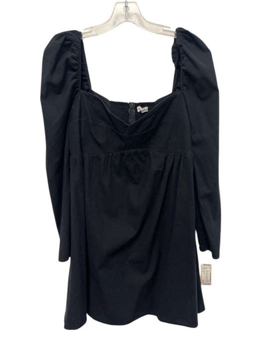 Reformation Size 10 Black Cotton Long Sleeve Back Zip Square Neck Dress Black / 10