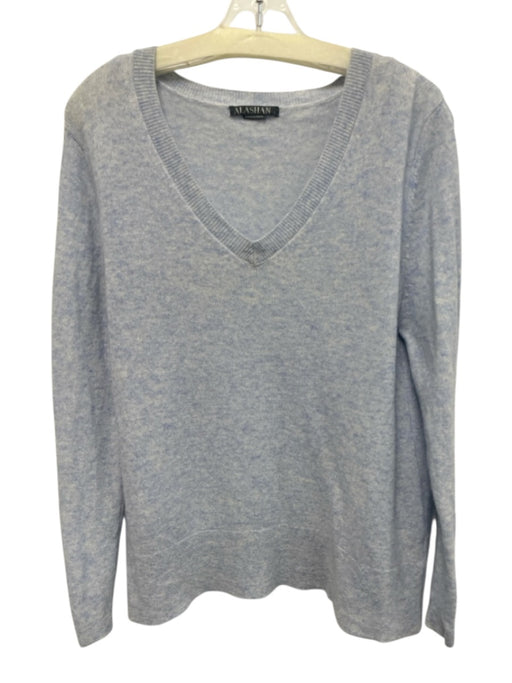 Alashan Size L Blue & White Cashmere Long Sleeve Knit V Neck Sweater Blue & White / L