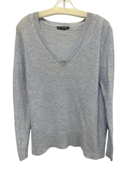 Alashan Size L Blue & White Cashmere Long Sleeve Knit V Neck Sweater Blue & White / L
