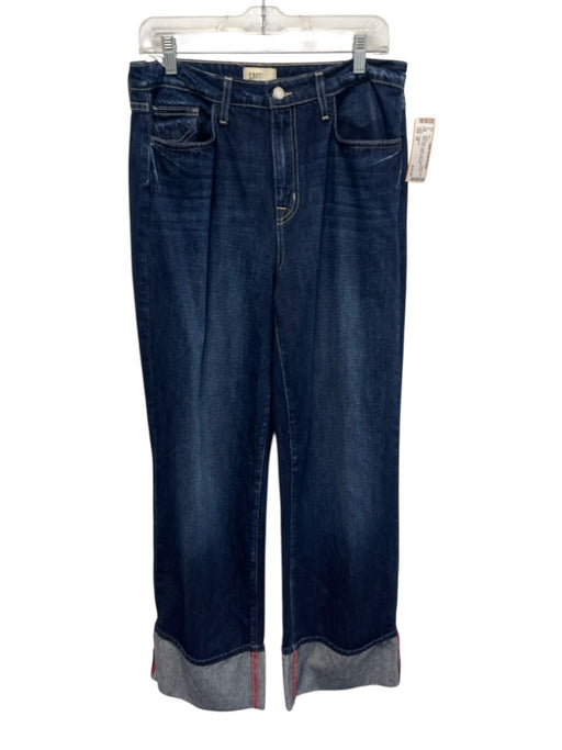 L'agence Size 29 Dark Wash Cotton Zip Fly Mid Rise Wide Leg Cuffed Jeans Dark Wash / 29