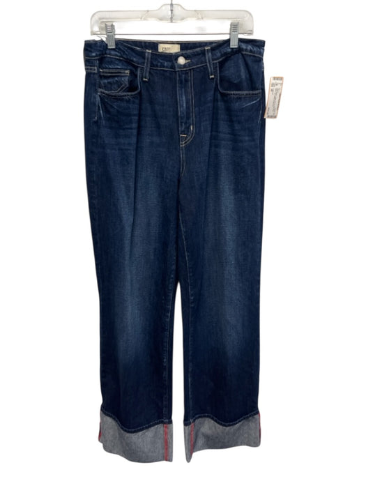 L'agence Size 29 Dark Wash Cotton Zip Fly Mid Rise Wide Leg Cuffed Jeans Dark Wash / 29