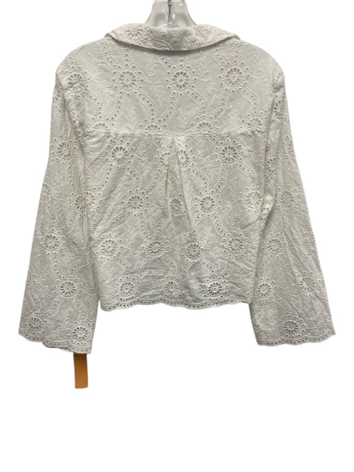 Hill House Size S White Cotton Eyelet Long Sleeve Button Up Collar Top White / S