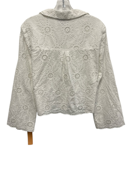 Hill House Size S White Cotton Eyelet Long Sleeve Button Up Collar Top White / S