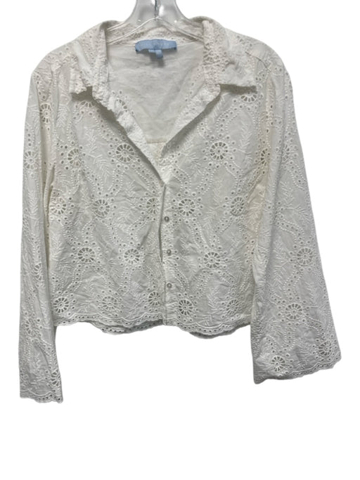 Hill House Size S White Cotton Eyelet Long Sleeve Button Up Collar Top White / S
