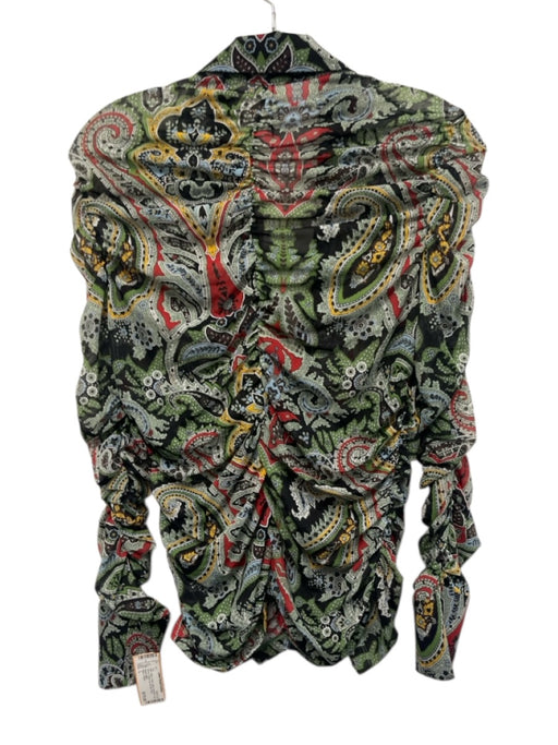 Alice + Olivia Size L Black, Green, Multi Polyester Long Sleeve Button Up Top Black, Green, Multi / L
