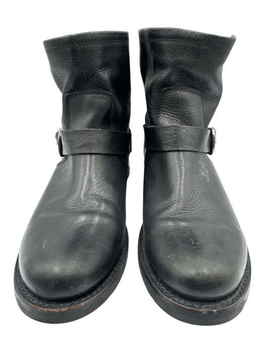 Frye Shoe Size 11 Black Grain Leather Buckle Round Toe Block Heel Boots Black / 11