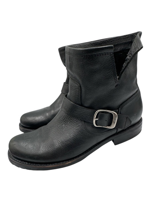 Frye Shoe Size 11 Black Grain Leather Buckle Round Toe Block Heel Boots Black / 11