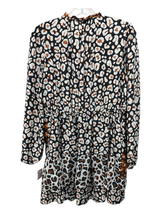 Marie Oliver Size S Rust Brown, Cream & Black Silk Long Sleeve Spotted Dress Rust Brown, Cream & Black / S