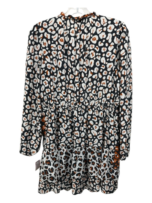 Marie Oliver Size S Rust Brown, Cream & Black Silk Long Sleeve Spotted Dress Rust Brown, Cream & Black / S