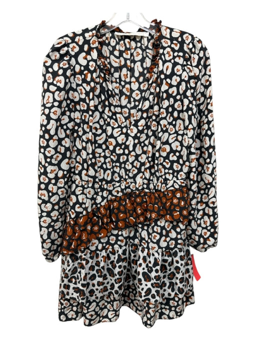 Marie Oliver Size S Rust Brown, Cream & Black Silk Long Sleeve Spotted Dress Rust Brown, Cream & Black / S