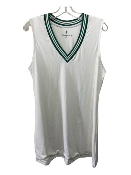 Tuckernuck Size XL Cream & Green Polyester Sleeveless Ribbed V Neck Dress Cream & Green / XL