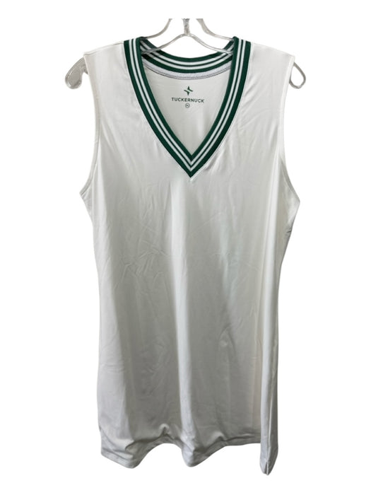 Tuckernuck Size XL Cream & Green Polyester Sleeveless Ribbed V Neck Dress Cream & Green / XL