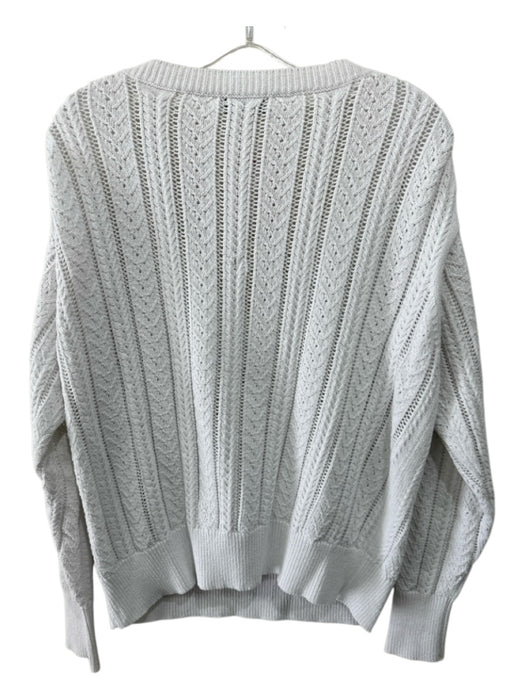 White + Warren Size L White Cotton Cable Knit V Neck Ribbed Accents Sweater White / L