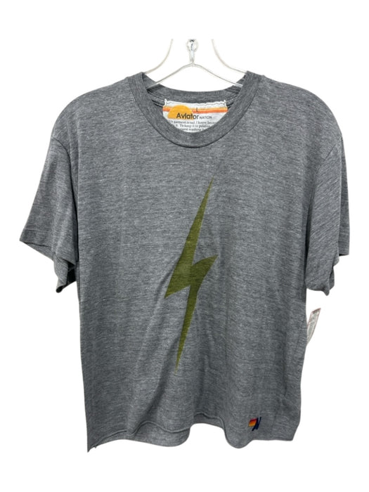 Aviator Nation Size L Gray & Yellow Cotton Short Sleeve Lightning Bolt Top Gray & Yellow / L