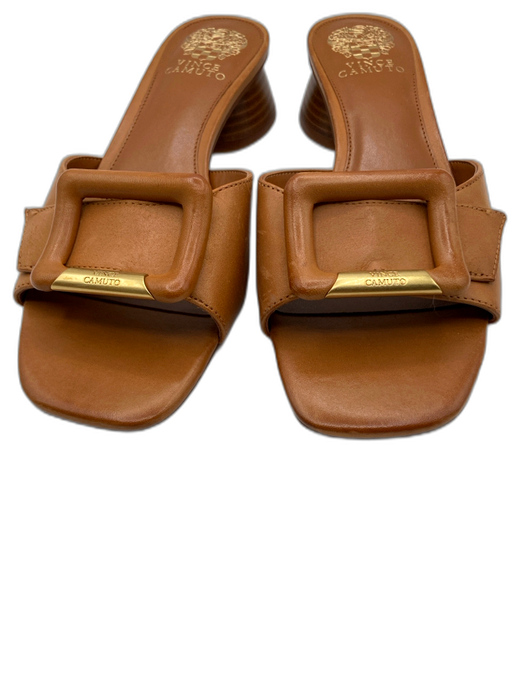 Vince Camuto Shoe Size 8.5 Brown Leather Square Toe Buckle Detail Sandals Brown / 8.5