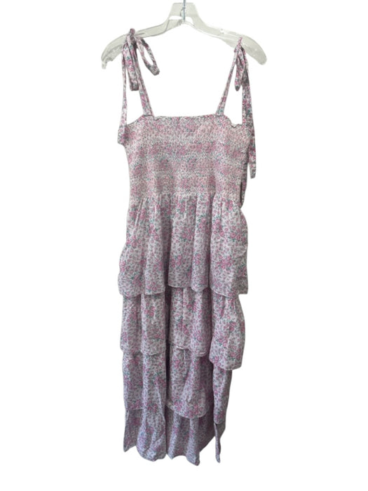 Loveshackfancy Size L Pink, Green, White Cotton Smocked Floral Tiered Maxi Dress Pink, Green, White / L