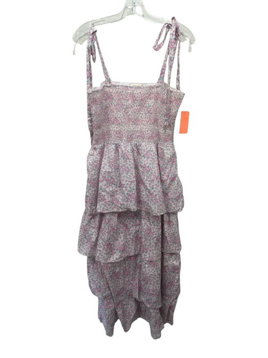 Loveshackfancy Size L Pink, Green, White Cotton Smocked Floral Tiered Maxi Dress Pink, Green, White / L