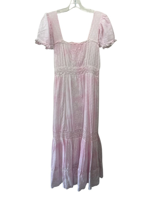 Loveshackfancy Size 8 Pink Cotton flocked dot Lace Trim Cap Sleeve Maxi Dress Pink / 8