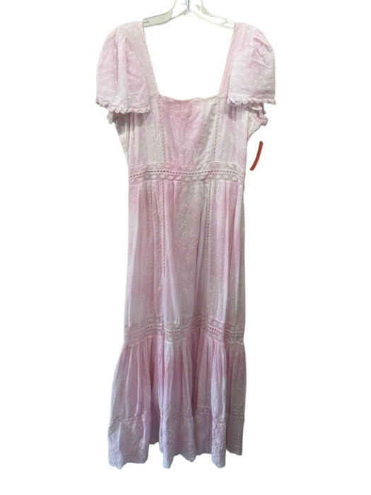 Loveshackfancy Size 8 Pink Cotton flocked dot Lace Trim Cap Sleeve Maxi Dress Pink / 8