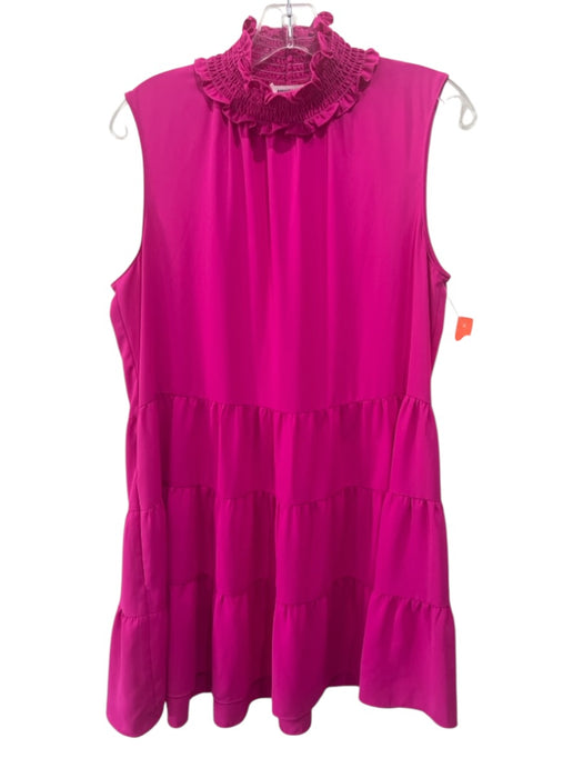 Amanda Uprichard Size L Hot pink Polyester Smocked Detail High Neck Dress Hot pink / L