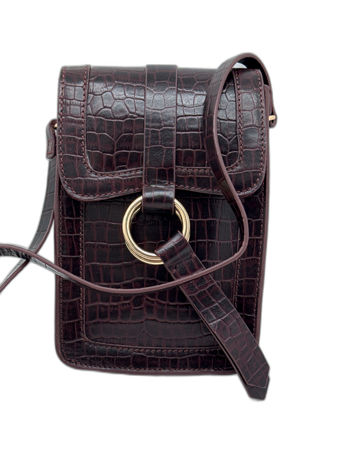 Cleobella Burgundy Leather Croc Embossed Crossbody Flap Bag Burgundy / XS