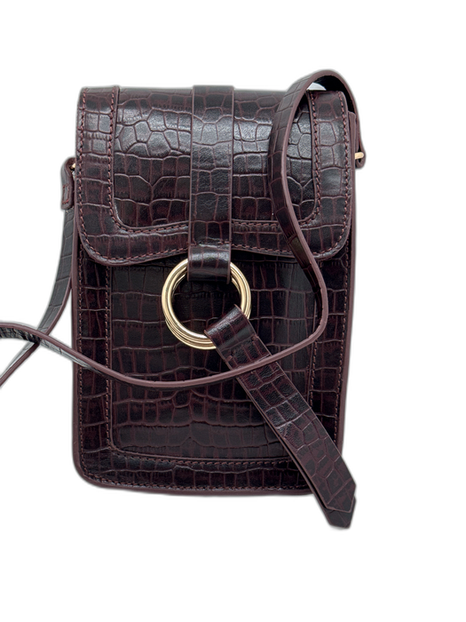 Cleobella Burgundy Leather Croc Embossed Crossbody Flap Bag Burgundy / XS