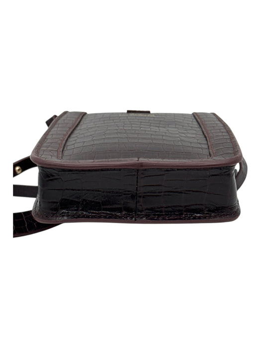 Cleobella Burgundy Leather Croc Embossed Crossbody Flap Bag Burgundy / XS