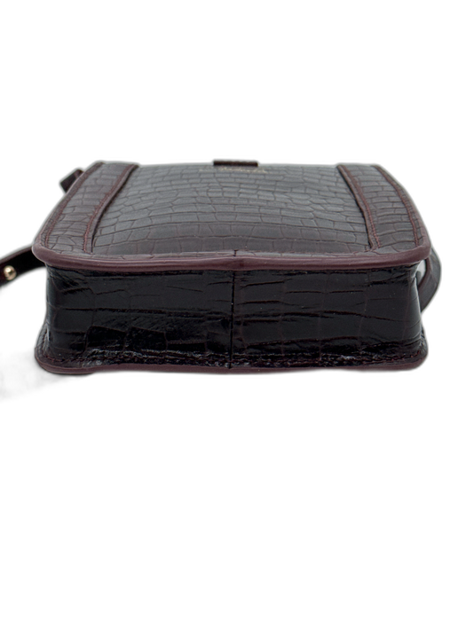 Cleobella Burgundy Leather Croc Embossed Crossbody Flap Bag Burgundy / XS