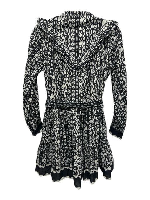 Cleobella Size S Black & White Cotton Printed Long Sleeve Tie Waist Dress Black & White / S