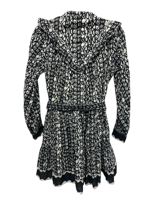 Cleobella Size S Black & White Cotton Printed Long Sleeve Tie Waist Dress Black & White / S