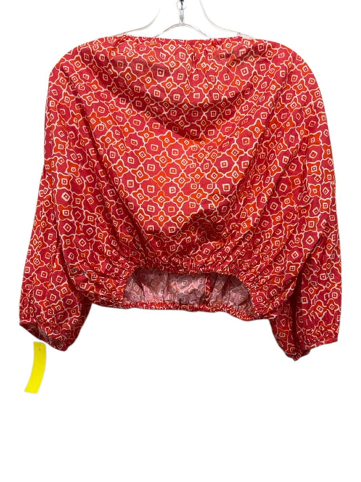 Ciao Lucia Size L Red & Orange Cotton Keyhole Front Drop Shoulder Printed Top Red & Orange / L