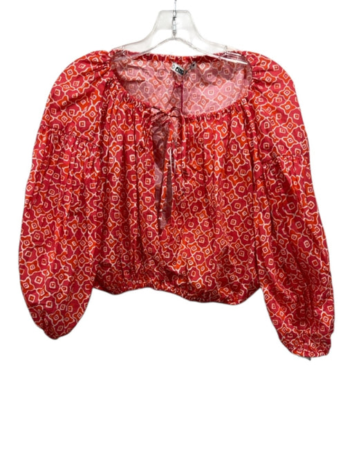 Ciao Lucia Size L Red & Orange Cotton Keyhole Front Drop Shoulder Printed Top Red & Orange / L