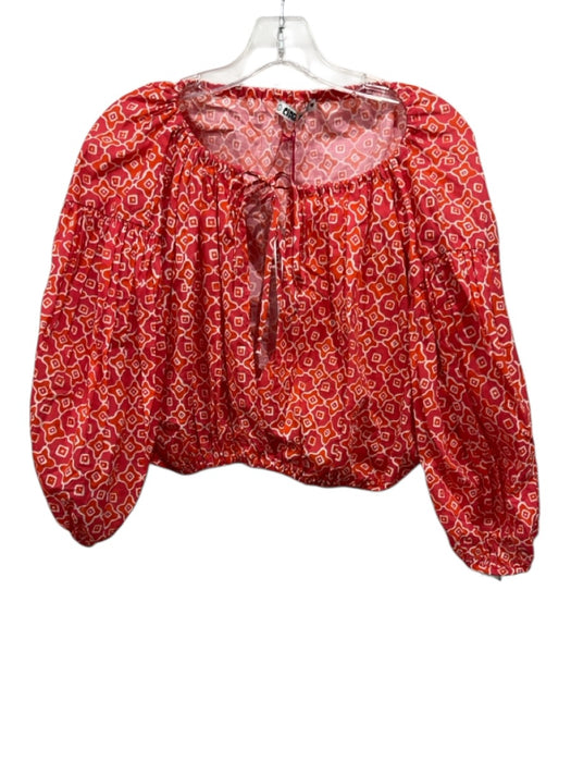 Ciao Lucia Size L Red & Orange Cotton Keyhole Front Drop Shoulder Printed Top Red & Orange / L