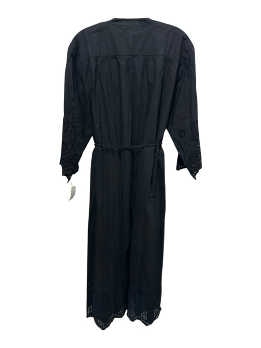 Cleobella Size S Black Cotton Eyelets V Neck Tie Waist 3/4 Sleeve Dress Black / S