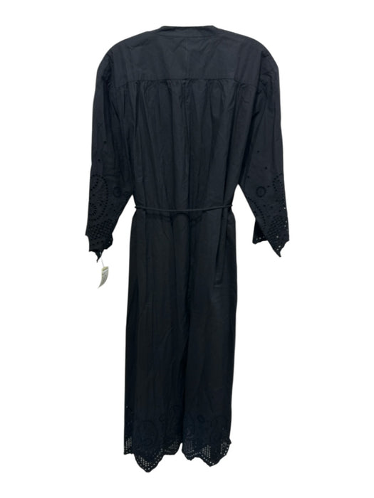 Cleobella Size S Black Cotton Eyelets V Neck Tie Waist 3/4 Sleeve Dress Black / S