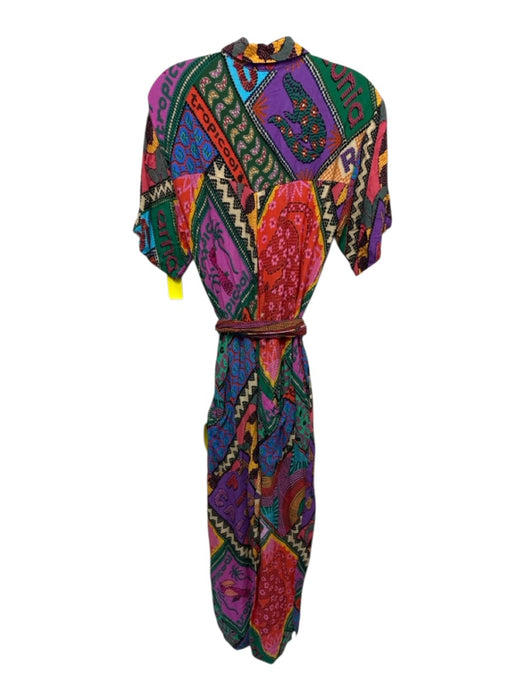 Farm Rio Size S Multi Rayon Printed Short Sleeve Tie Waist Button Front Jumpsuit Multi / S