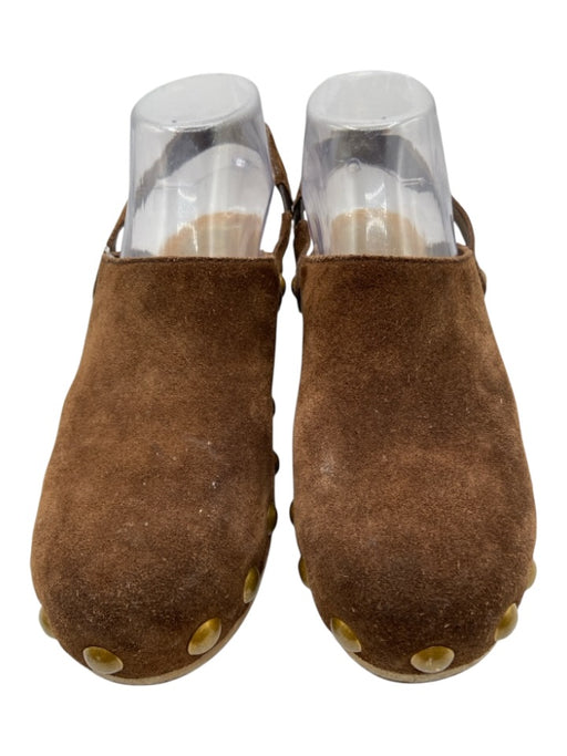 Tory Burch Shoe Size 7 Brown Leather & Wood Gold Tone Studs Slingback Clogs Brown / 7