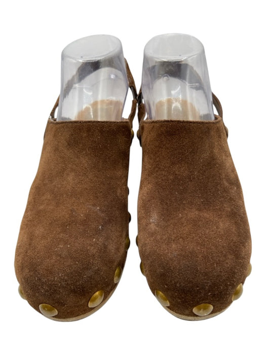 Tory Burch Shoe Size 7 Brown Leather & Wood Gold Tone Studs Slingback Clogs Brown / 7