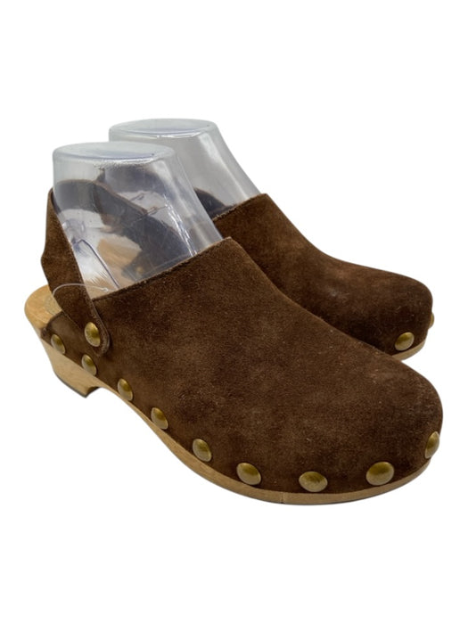 Tory Burch Shoe Size 7 Brown Leather & Wood Gold Tone Studs Slingback Clogs Brown / 7