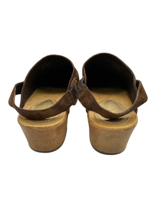 Tory Burch Shoe Size 7 Brown Leather & Wood Gold Tone Studs Slingback Clogs Brown / 7