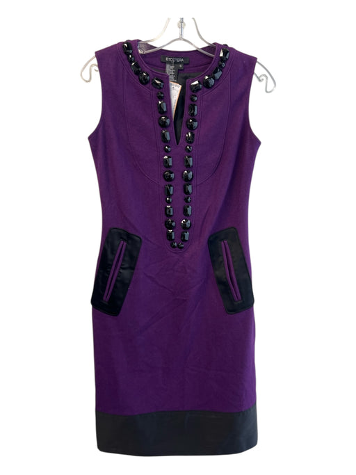 Etcetera Size 0 Violet & Black Viscose & wool Split V Neck Sleeveless Dress Violet & Black / 0