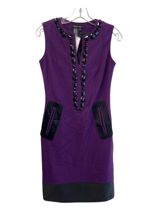 Etcetera Size 0 Violet & Black Viscose & wool Split V Neck Sleeveless Dress Violet & Black / 0