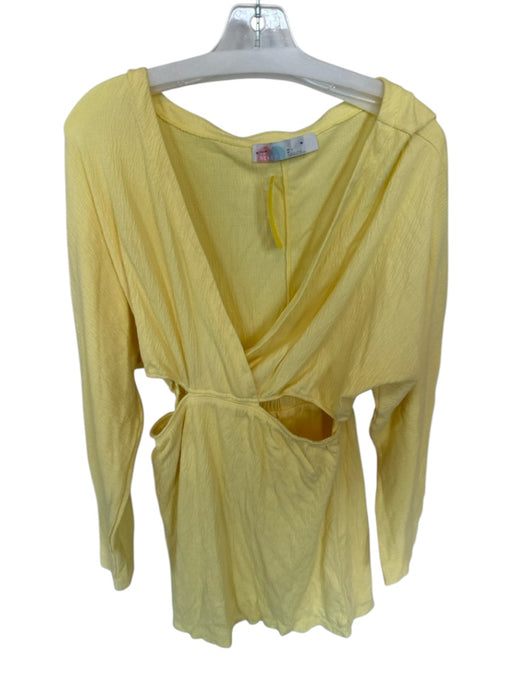 FP Beach Size M Yellow Cotton Blend Cut Out V Neck Long Sleeve Mini Dress Yellow / M